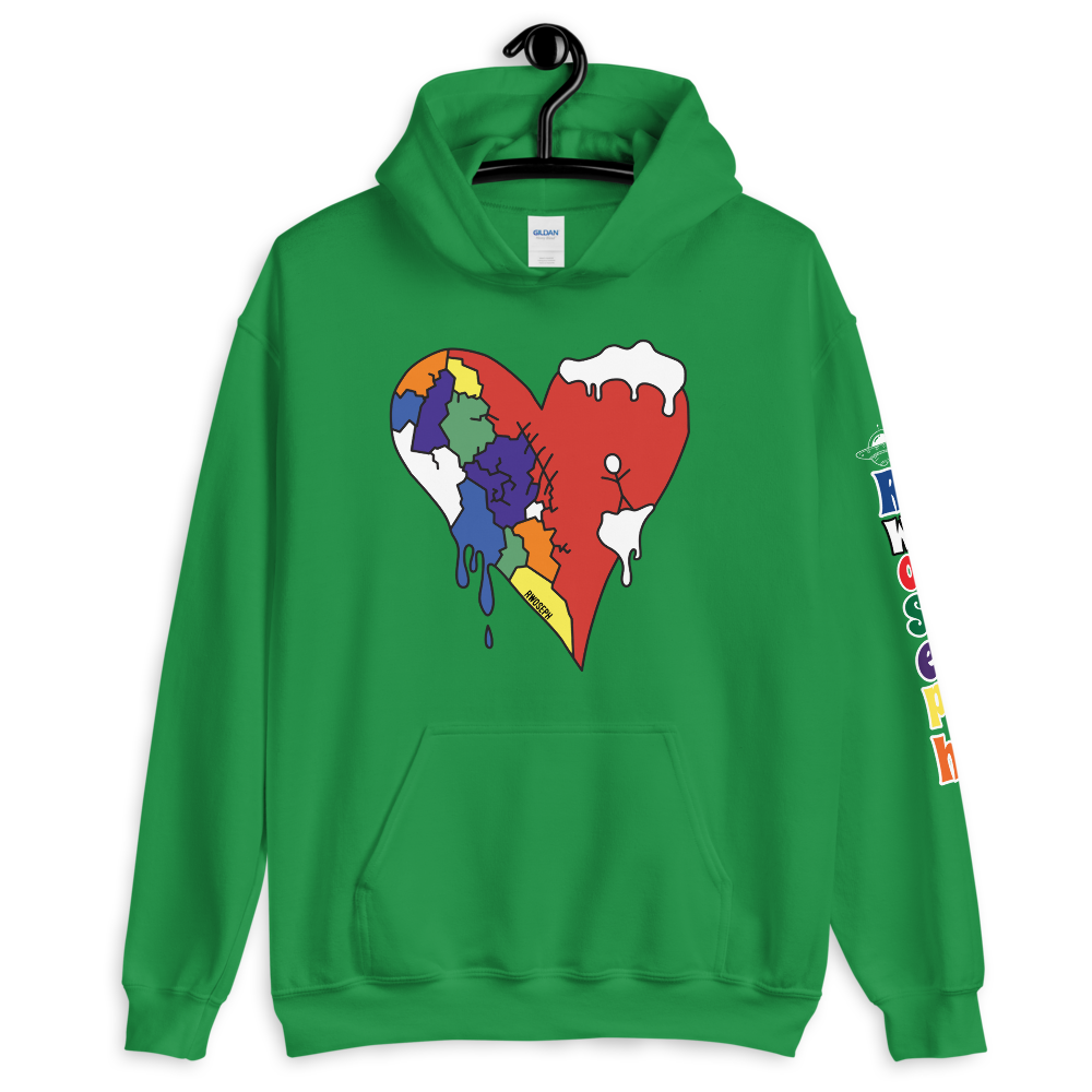 RWOSEPH Front Heart Green Pull-Over Hoodie