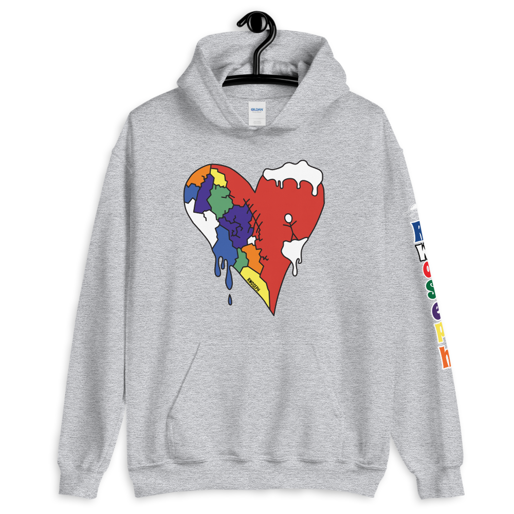 RWOSEPH Front Heart Gray Pull-Over Hoodie